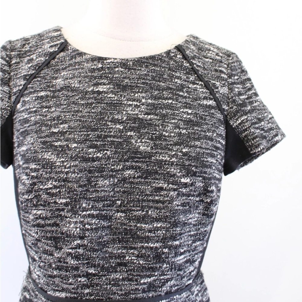 J Crew Black Gray White Mixed Tweed Panel Fit and Flare Flounce Dress Size XXS - Picture 3 of 11